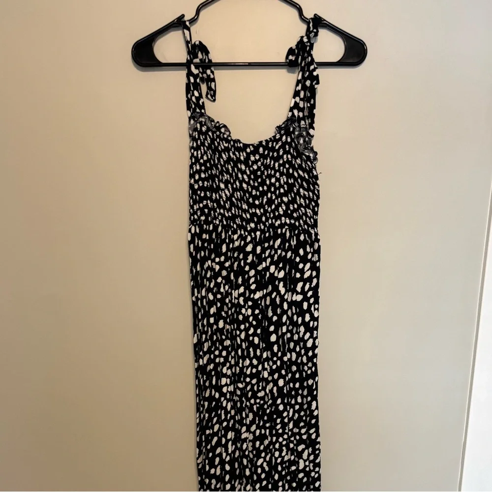 Navy blue and white smock dress with adjustable straps - Picture 4 of 11